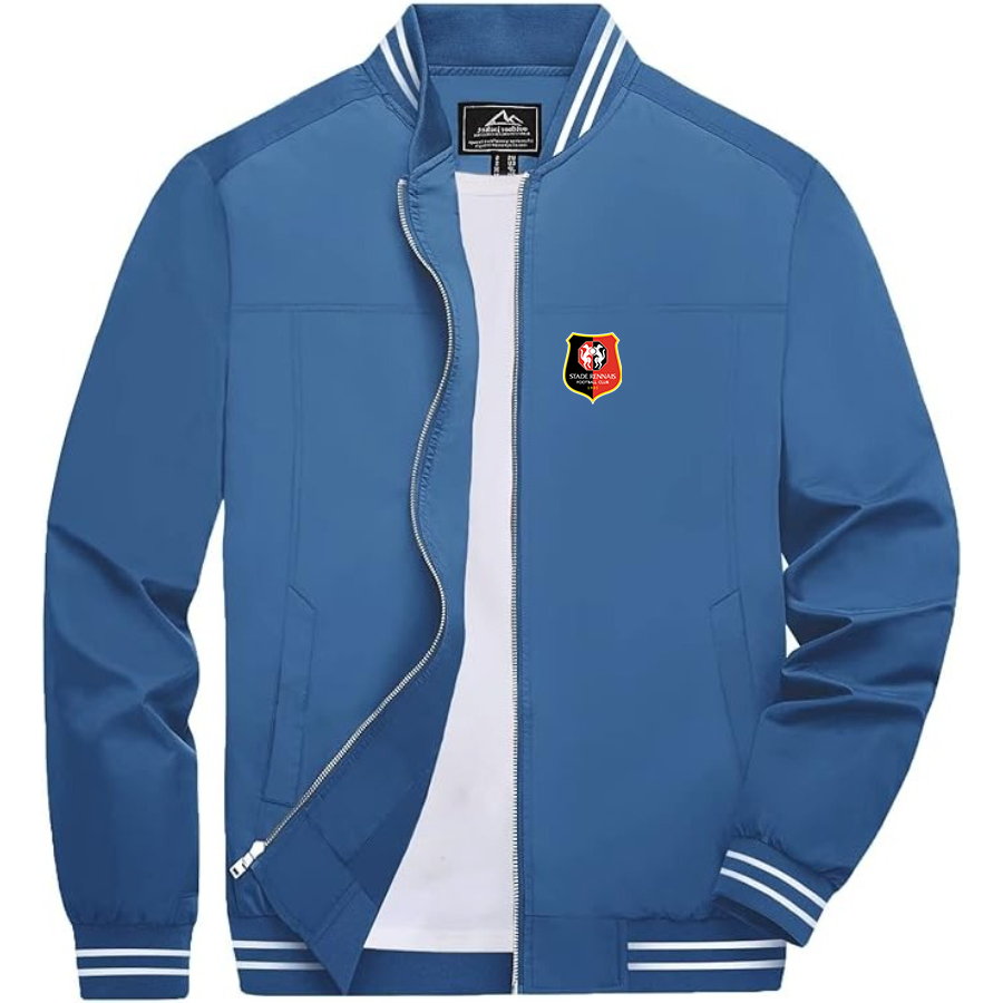 Men’s Stade Rennais FC Lightweight Zip-Up Bomber Jacket with Ribbed Collar and Cuffs - Versatile Casual Outerwear