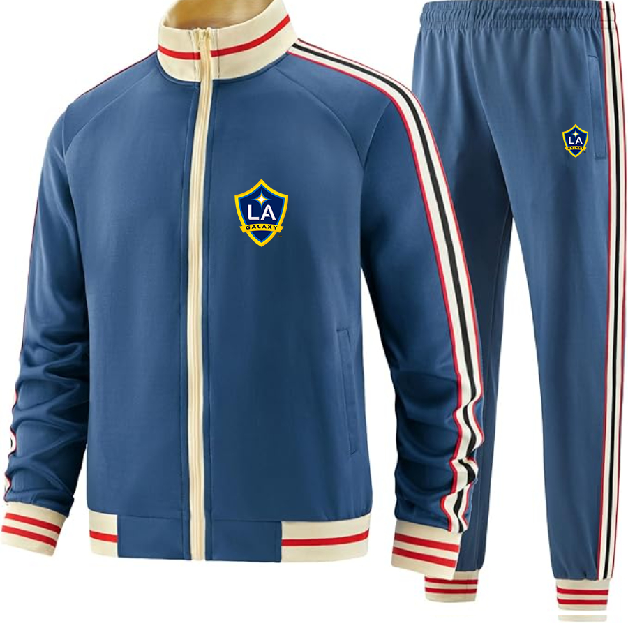 Men's LA Galaxy FC- Premium Two-Piece Designer Tracksuit with Bold Striped Accents and Zippered Front - Elevated Athletic Wear