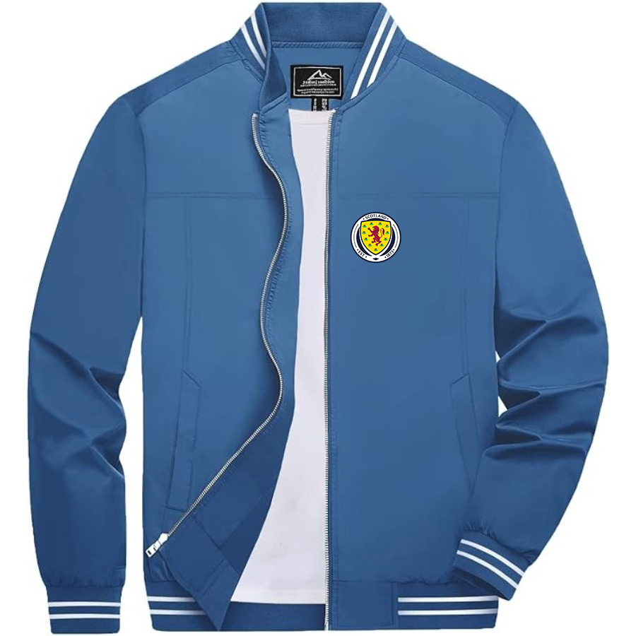 Men’s Scotland National Soccer Team Lightweight Zip-Up Bomber Jacket with Ribbed Collar and Cuffs - Versatile Casual Outerwear