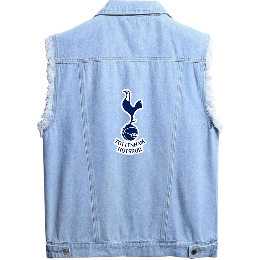 Men’s Tottenham Hotspur F.C. Soccer - Sleeveless Distressed Denim Vest – Rugged Black Jean Jacket