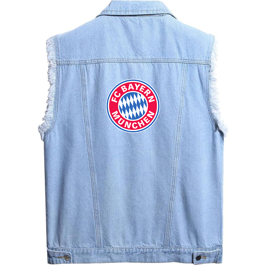 Men's F.C. Bayern Munich Soccer - Sleeveless Distressed Denim Vest – Rugged Black Jean Jacket