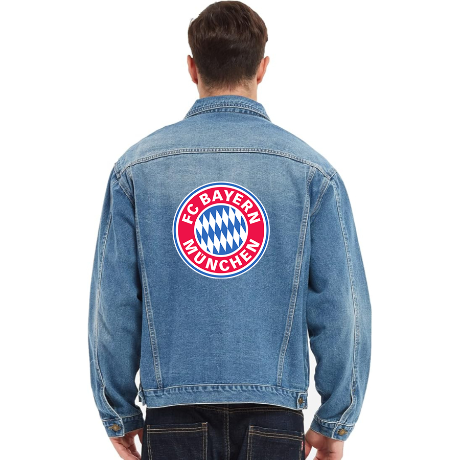 Men’s F.C. Bayern Munich Soccer - Vintage Distressed Denim Jacket – Stylish Casual Jean Outerwear
