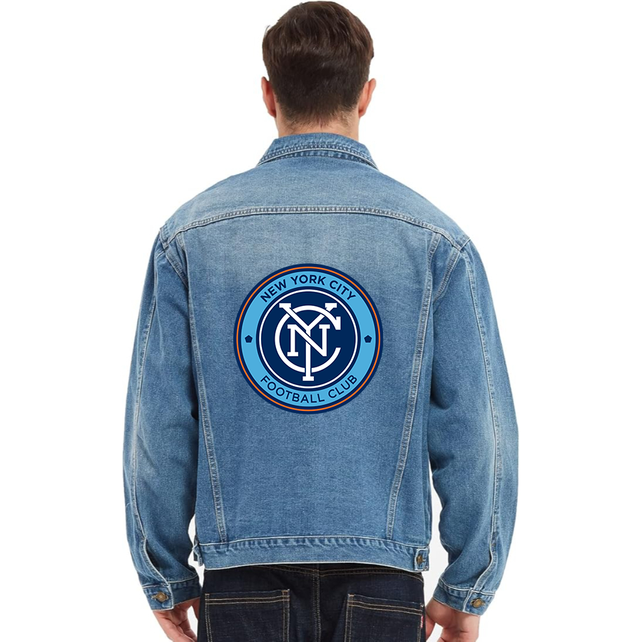 Men’s New York City FC - Vintage Distressed Denim Jacket – Stylish Casual Jean Outerwear