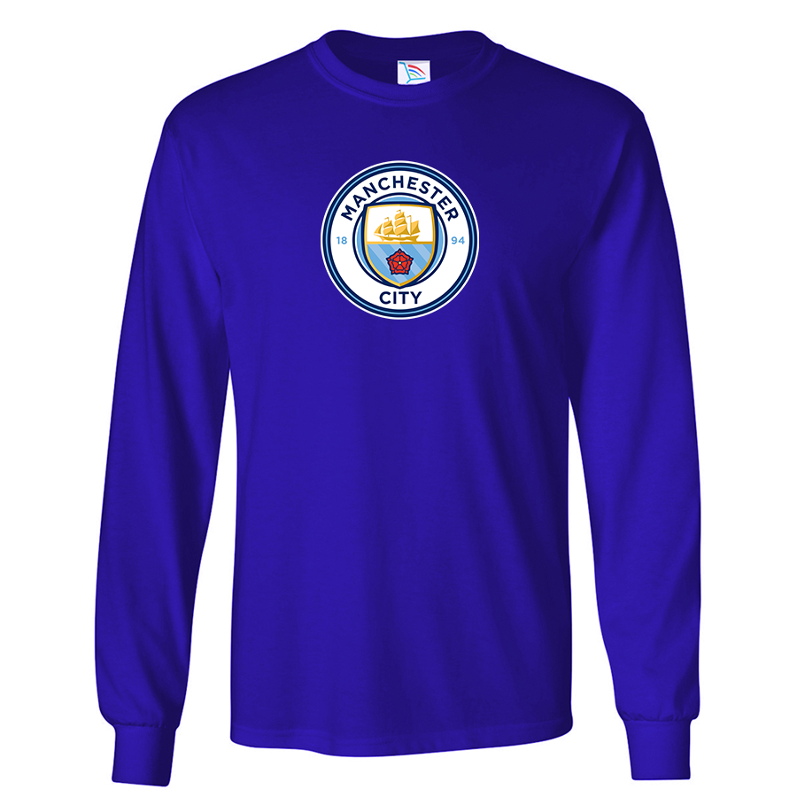 Men's Manchester City Soccer Cotton Long Sleeve T-Shirt