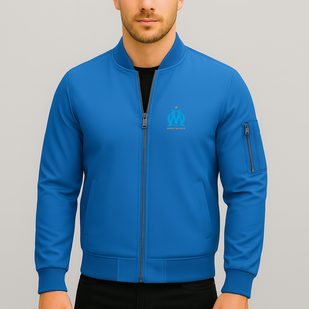 Men's Olympique de Marseille FC Lightweight Bomber Jacket Windbreaker Softshell Varsity Jacket Coat