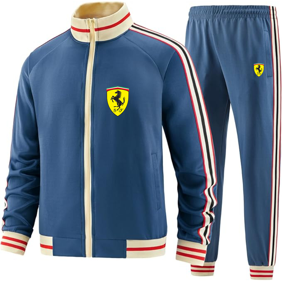 Men's Ferrari Motorsport Car - Premium Two-Piece Designer Tracksuit with Bold Striped Accents and Zippered Front - Elevated Athletic Wear