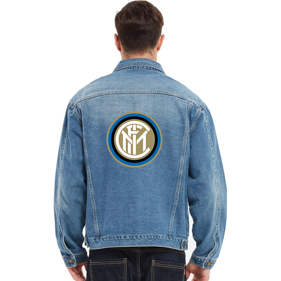 Men’s Inter Milan Soccer - Vintage Distressed Denim Jacket – Stylish Casual Jean Outerwear