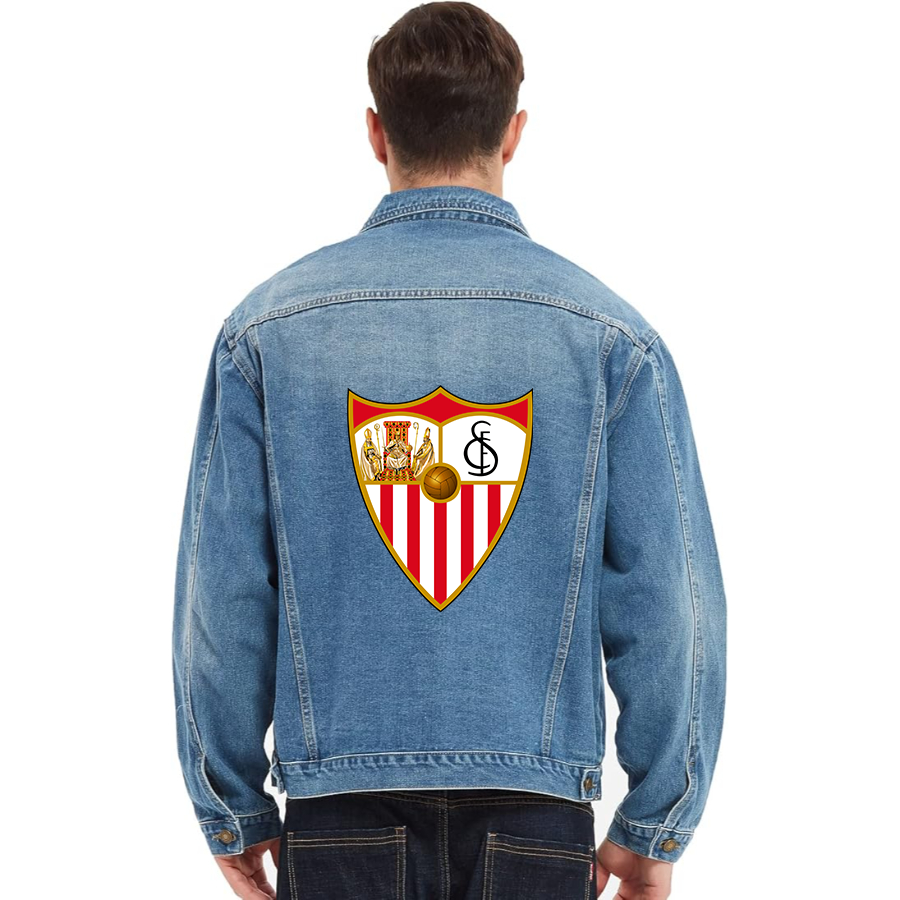 Men’s Sevilla FC - Vintage Distressed Denim Jacket – Stylish Casual Jean Outerwear