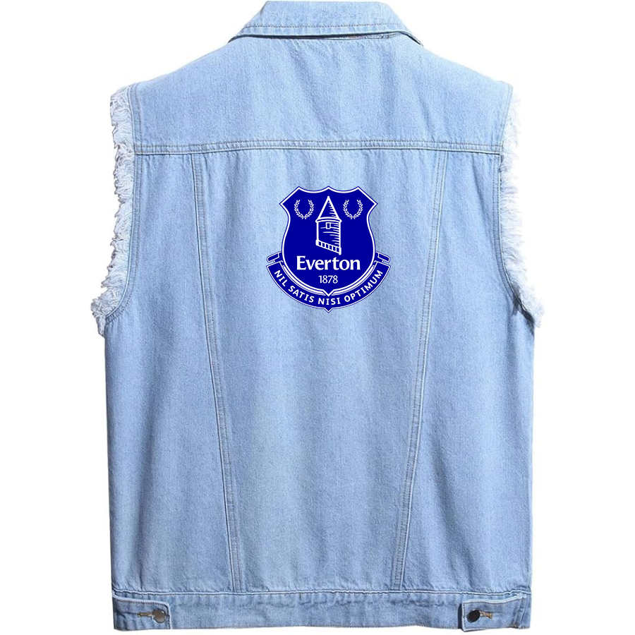 Men's Everton FC- Sleeveless Distressed Denim Vest – Rugged Black Jean Jacket