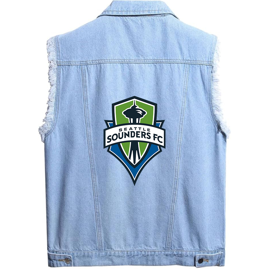 Men's Seattle Sounders FC - Sleeveless Distressed Denim Vest – Rugged Black Jean Jacket