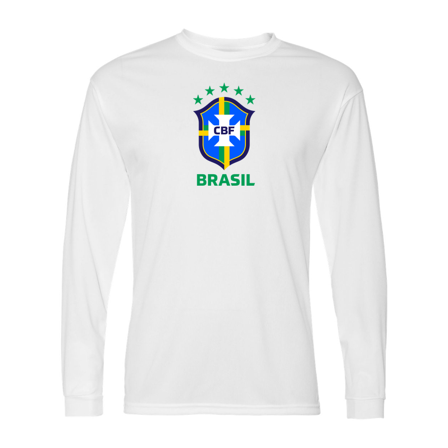 Men's Brasil National Soccer Team Performance Long Sleeve T-Shirt | Color: White | Original artwork on Drive garment