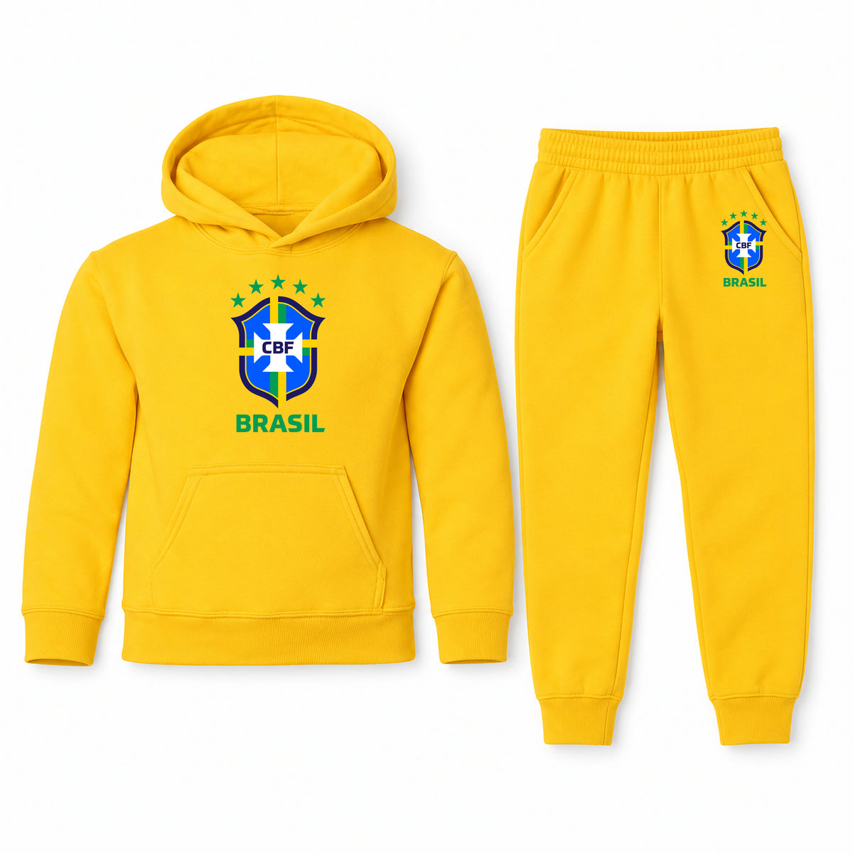 Brasil National Soccer Team youth hoodie jogger set, Yellow, Youth Large ages 10–12