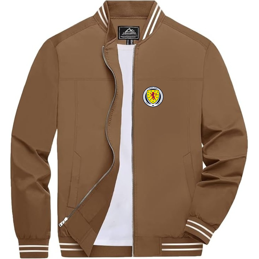 Men’s Scotland National Soccer Team Lightweight Zip-Up Bomber Jacket with Ribbed Collar and Cuffs - Versatile Casual Outerwear