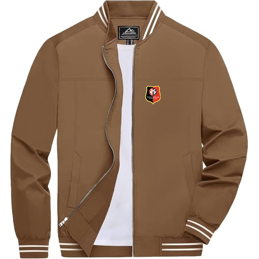 Men’s Stade Rennais FC Lightweight Zip-Up Bomber Jacket with Ribbed Collar and Cuffs - Versatile Casual Outerwear