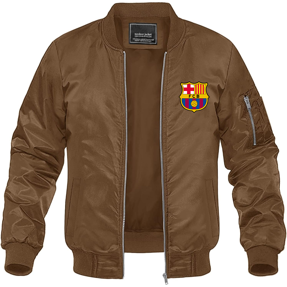 Men's F.C. Barcelona Soccer Lightweight Bomber Jacket Windbreaker Softshell Varsity Jacket Coat