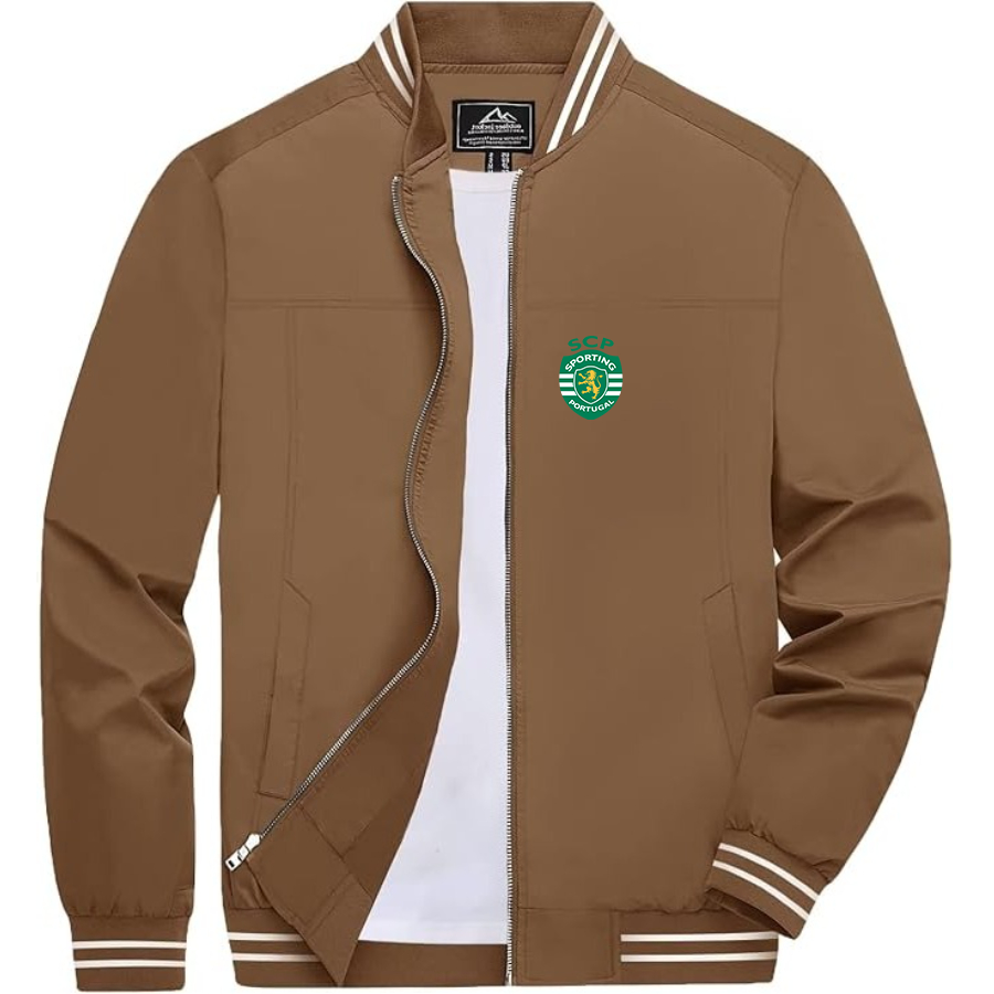 Men’s Sporting CP FC Lightweight Zip-Up Bomber Jacket with Ribbed Collar and Cuffs - Versatile Casual Outerwear