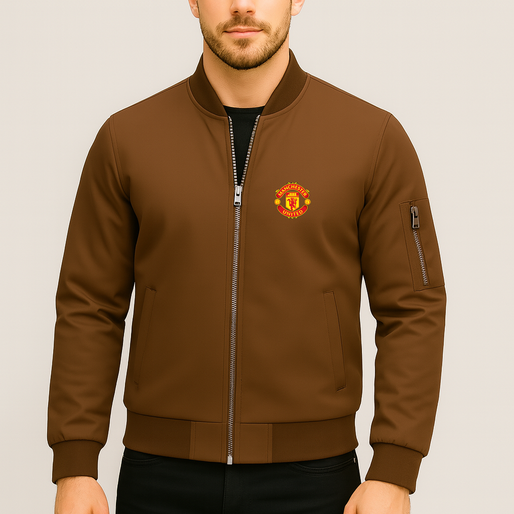 Men’s Manchester United Soccer Lightweight Bomber Jacket Windbreaker Softshell Varsity Jacket Coat