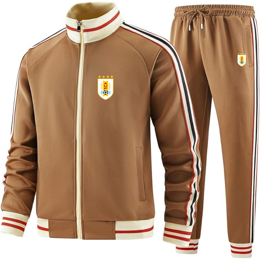 Men's Uruguay National Soccer Team - Premium Two-Piece Designer Tracksuit with Bold Striped Accents and Zippered Front - Elevated Athletic Wear