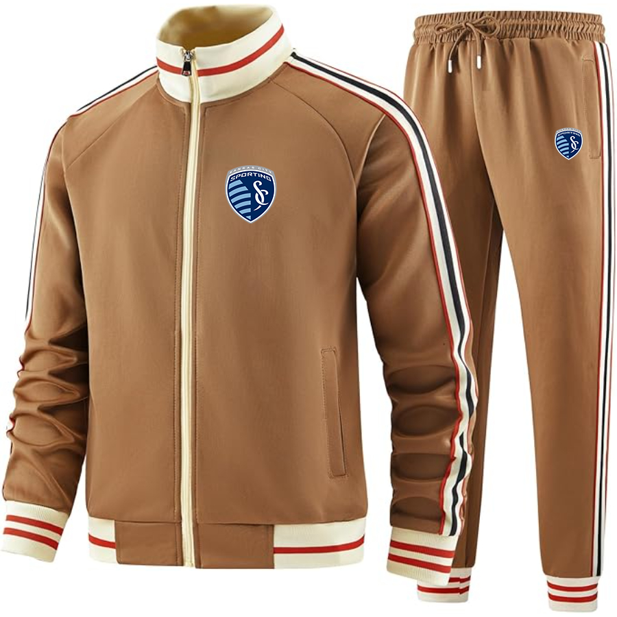 Men's Sporting Kansas City FC - Premium Two-Piece Designer Tracksuit with Bold Striped Accents and Zippered Front - Elevated Athletic Wear