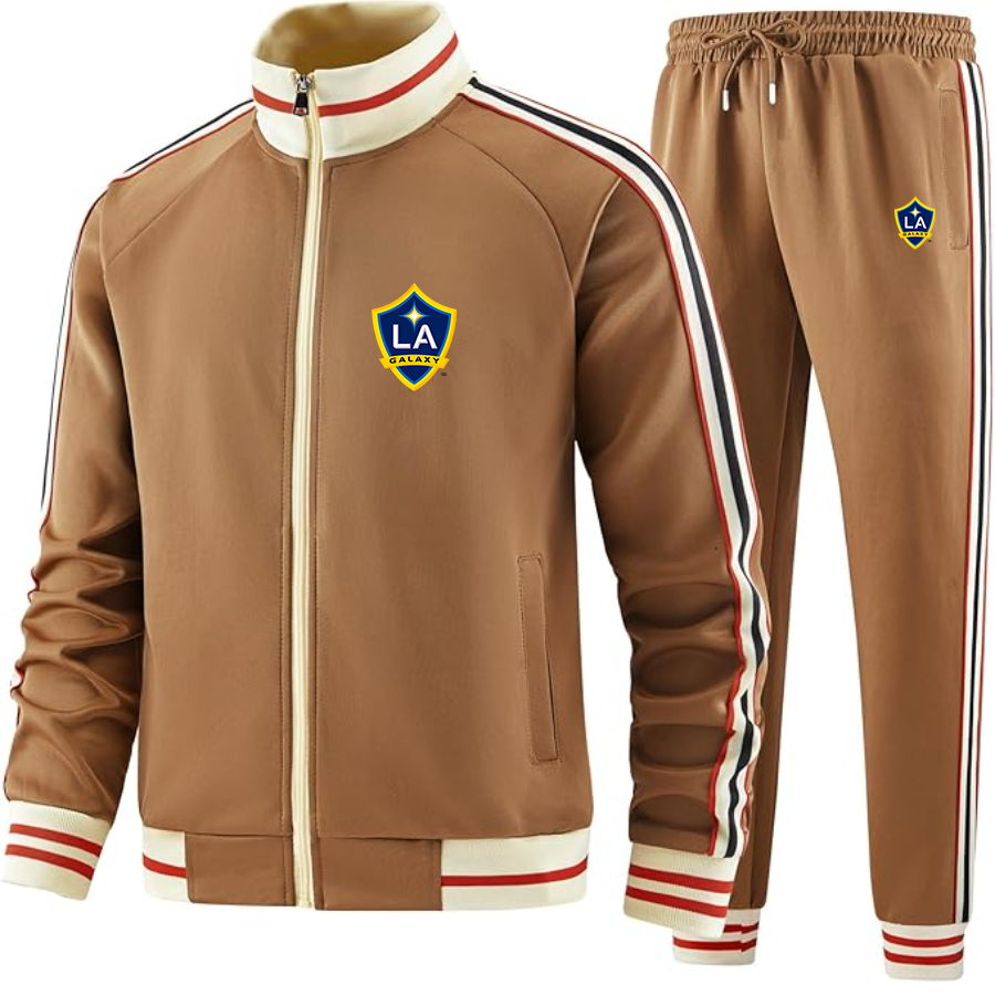 Men's LA Galaxy FC- Premium Two-Piece Designer Tracksuit with Bold Striped Accents and Zippered Front - Elevated Athletic Wear