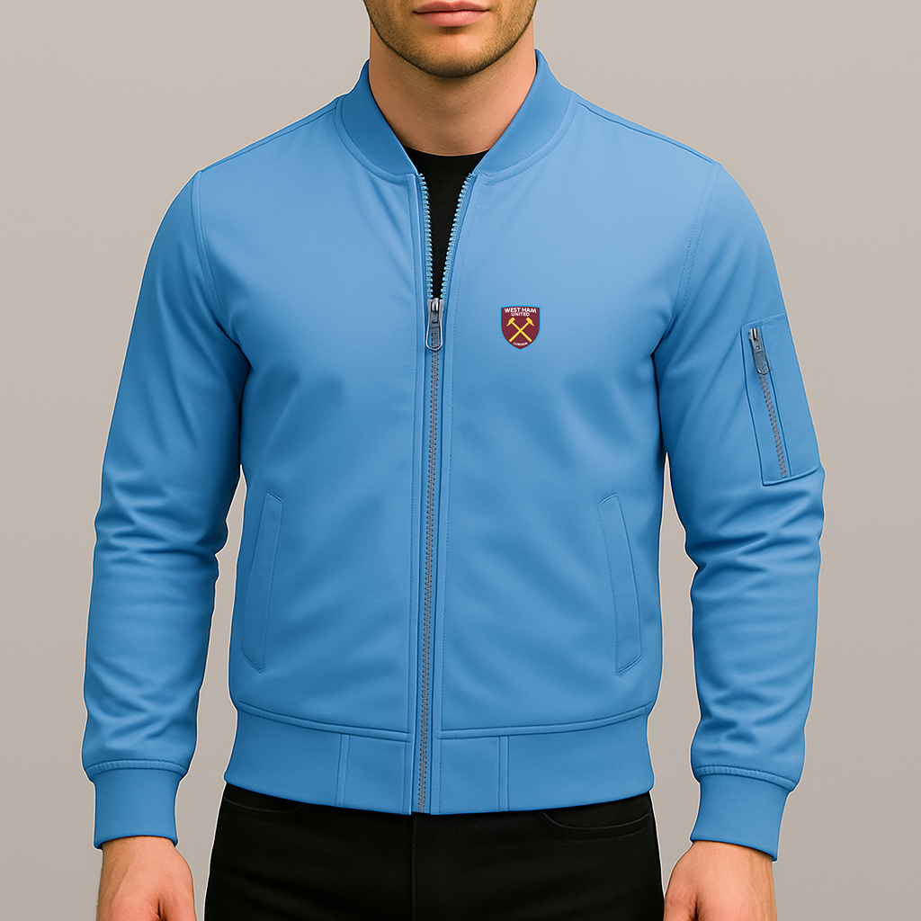 Men's West Ham United FC Lightweight Bomber Jacket Windbreaker Softshell Varsity Jacket Coat