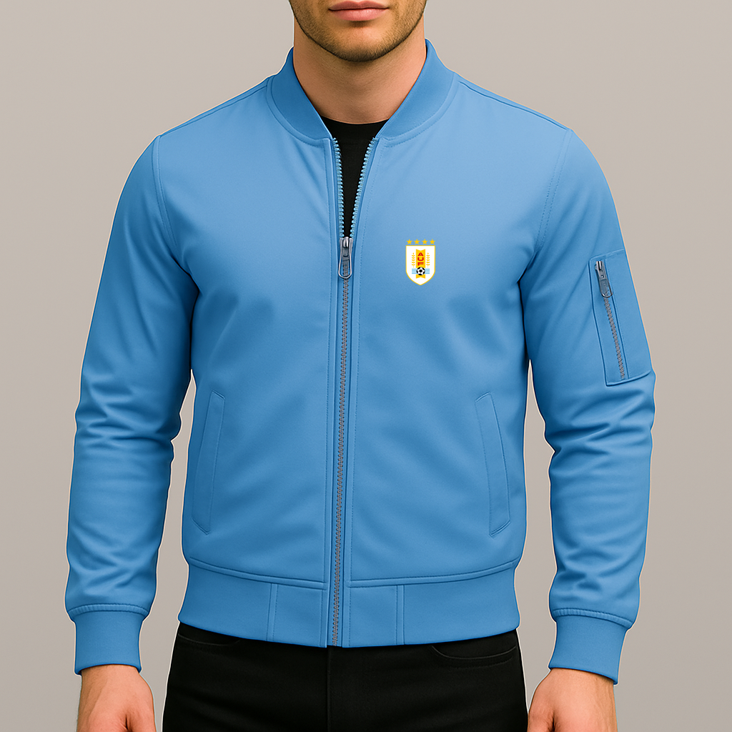 Men's Uruguay National Soccer Team Lightweight Bomber Jacket Windbreaker Softshell Varsity Jacket Coat