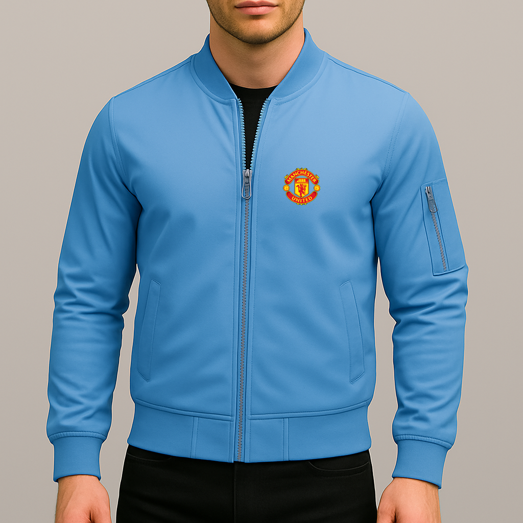 Men’s Manchester United Soccer Lightweight Bomber Jacket Windbreaker Softshell Varsity Jacket Coat