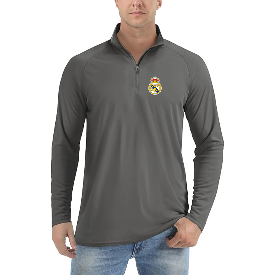 Men’s Real Madrid Soccer - Lightweight Quarter-Zip Athletic Shirt – Long Sleeve Performance Wear