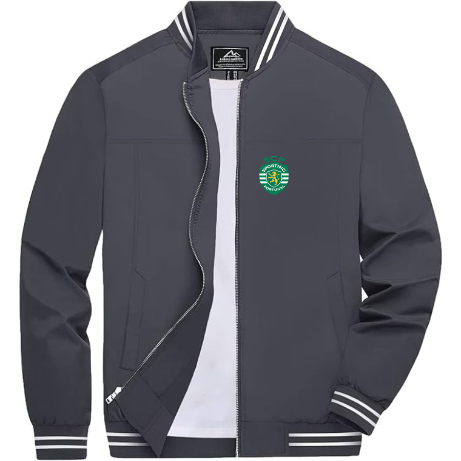 Men’s Sporting CP FC Lightweight Zip-Up Bomber Jacket with Ribbed Collar and Cuffs - Versatile Casual Outerwear