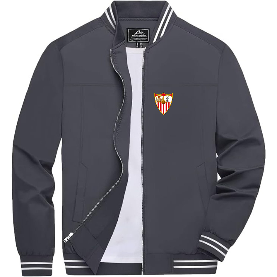 Men’s Sevilla FC Lightweight Zip-Up Bomber Jacket with Ribbed Collar and Cuffs - Versatile Casual Outerwear