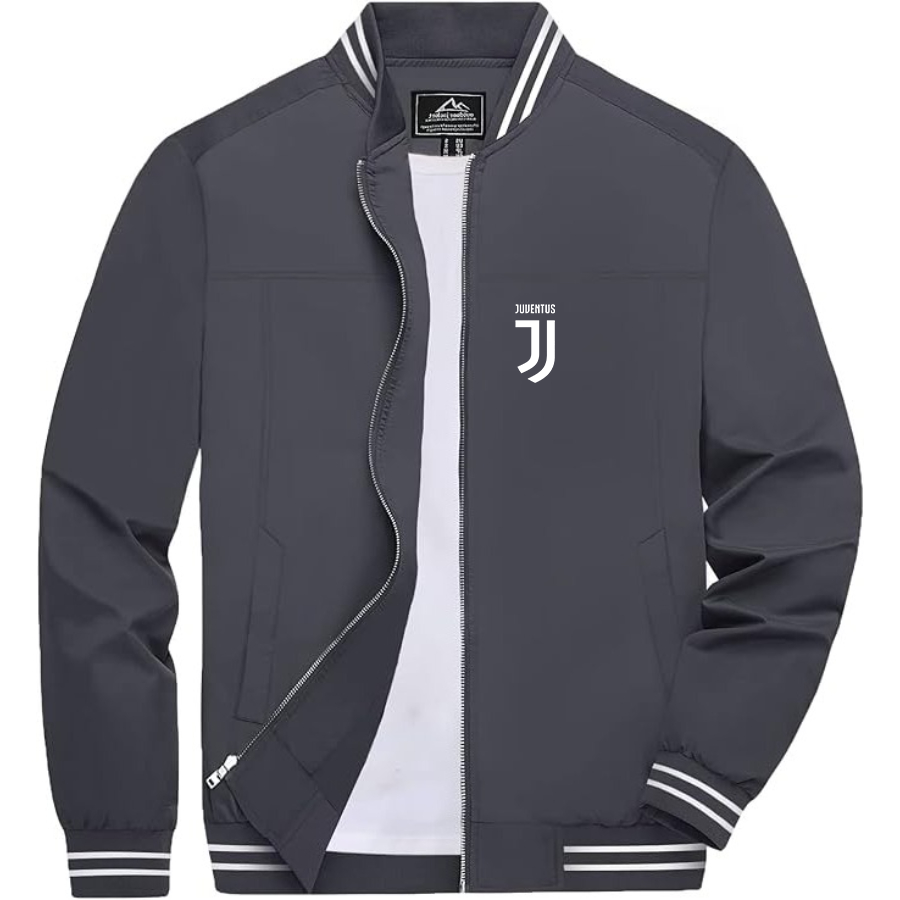 Men’s Juventus Soccer Lightweight Zip-Up Bomber Jacket with Ribbed Collar and Cuffs - Versatile Casual Outerwear (Copy)