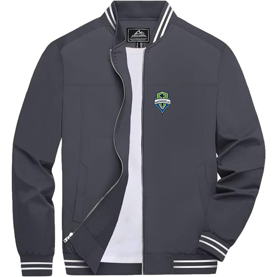 Men’s Seattle Sounders FC Lightweight Zip-Up Bomber Jacket with Ribbed Collar and Cuffs - Versatile Casual Outerwear