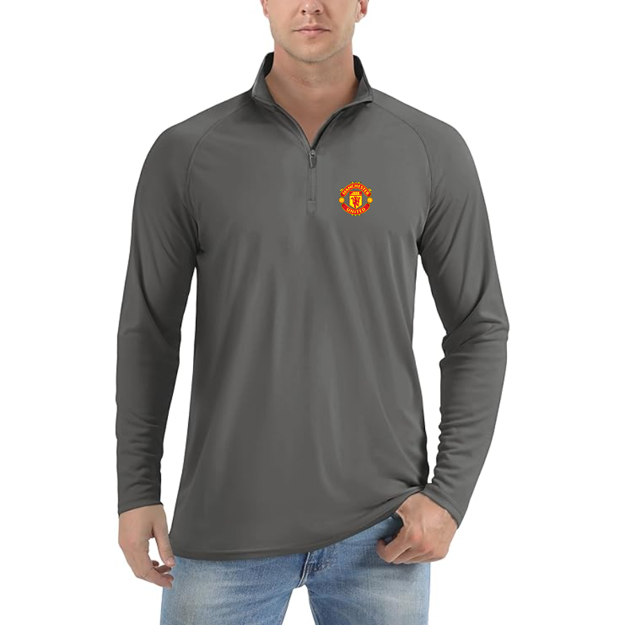 Men’s Manchester United Soccer - Lightweight Quarter-Zip Athletic Shirt – Long Sleeve Performance Wear