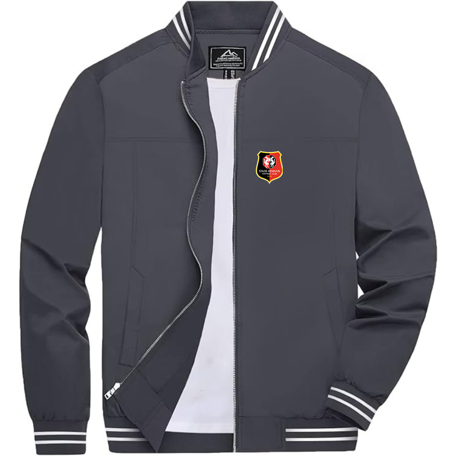 Men’s Stade Rennais FC Lightweight Zip-Up Bomber Jacket with Ribbed Collar and Cuffs - Versatile Casual Outerwear