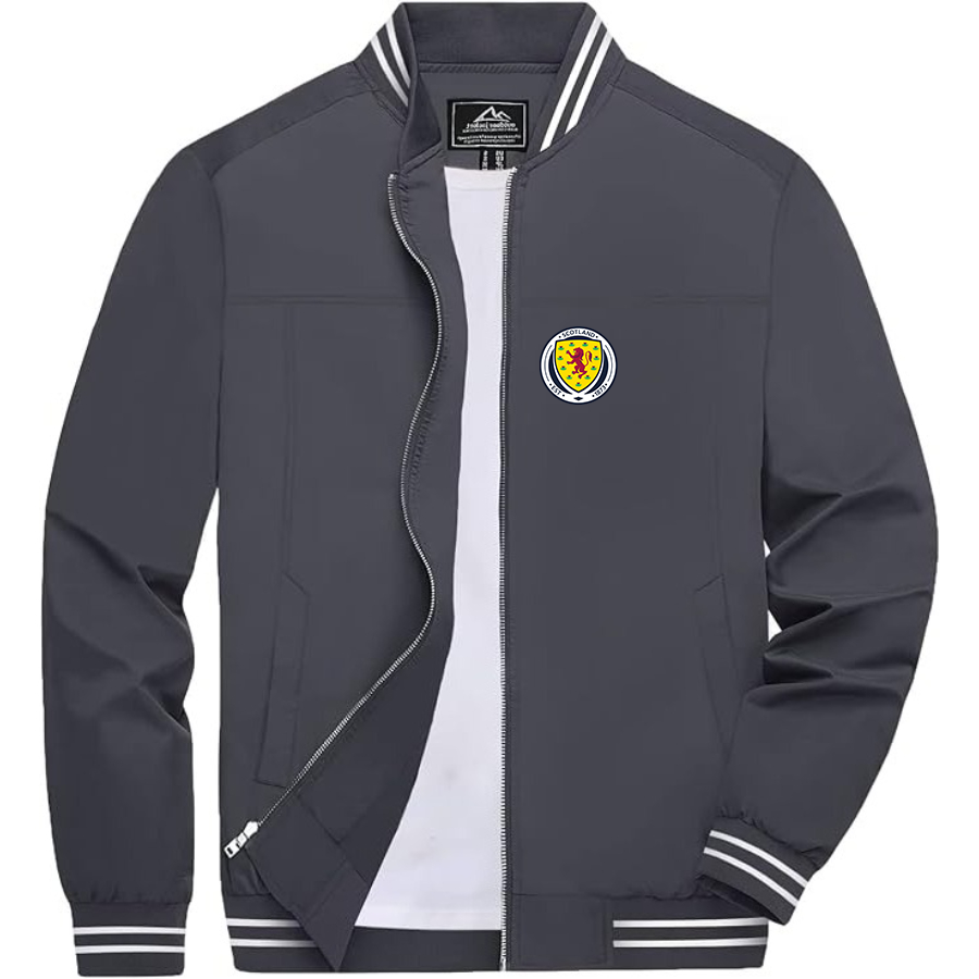 Men’s Scotland National Soccer Team Lightweight Zip-Up Bomber Jacket with Ribbed Collar and Cuffs - Versatile Casual Outerwear