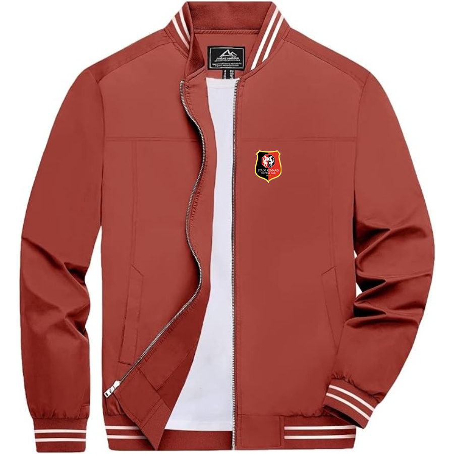Men’s Stade Rennais FC Lightweight Zip-Up Bomber Jacket with Ribbed Collar and Cuffs - Versatile Casual Outerwear