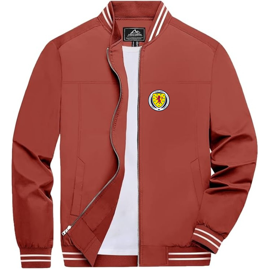 Men’s Scotland National Soccer Team Lightweight Zip-Up Bomber Jacket with Ribbed Collar and Cuffs - Versatile Casual Outerwear