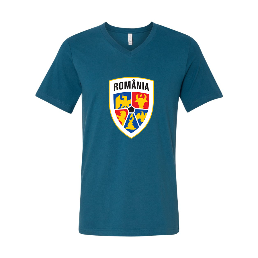 Men’s Romania National Soccer Team - BELLA + CANVAS - Jersey V-Neck Tee - 3005