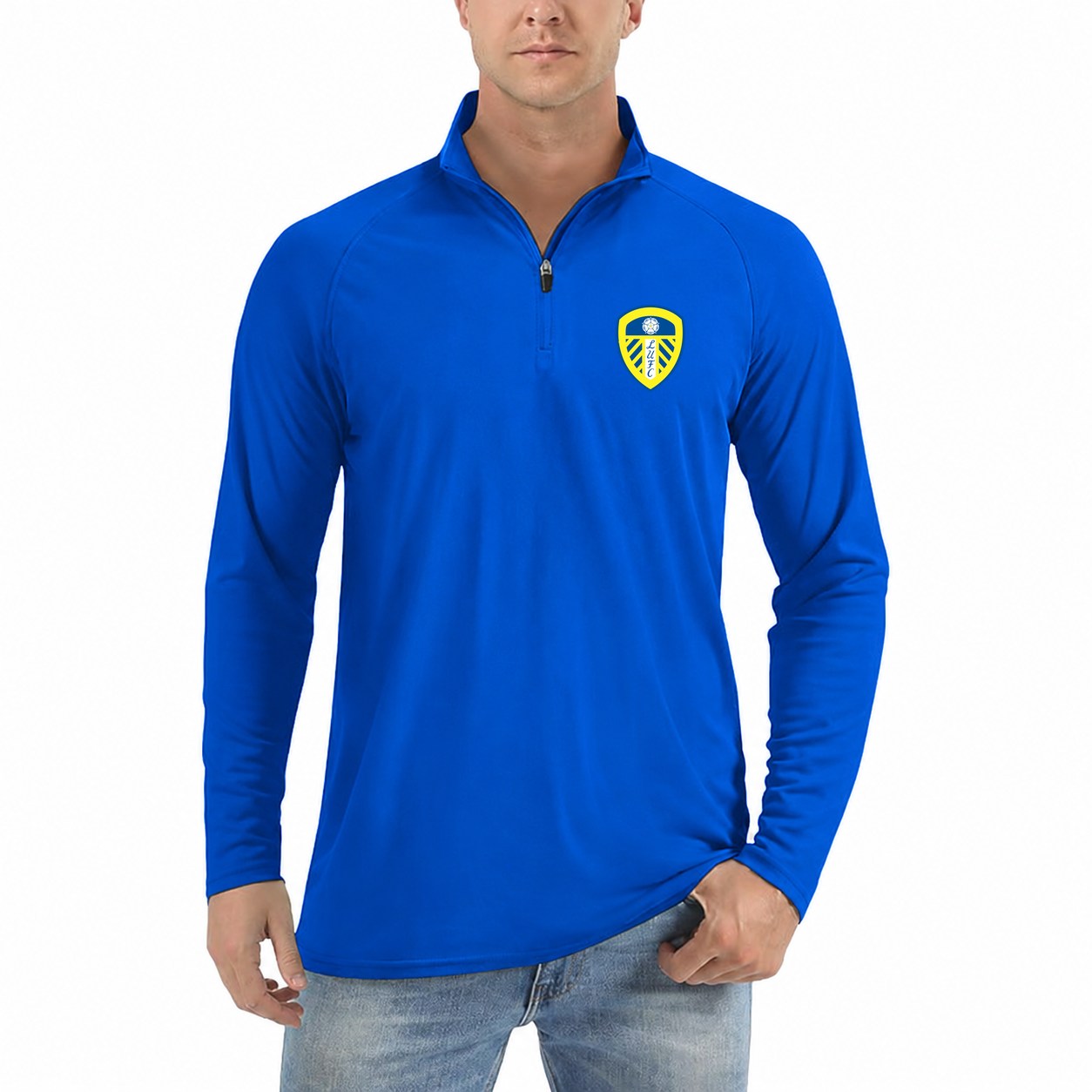 Men's Leeds United Football Club Lightweight Quarter-Zip Athletic Shirt Long Sleeve Performance Wear - Royal Blue