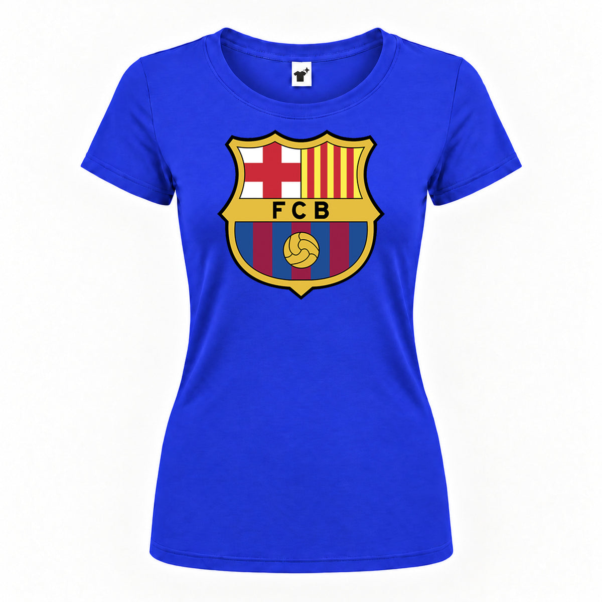 Women's F.C. Barcelona Soccer Round Neck T-Shirt — Royal Blue — original logo on current Drive garment