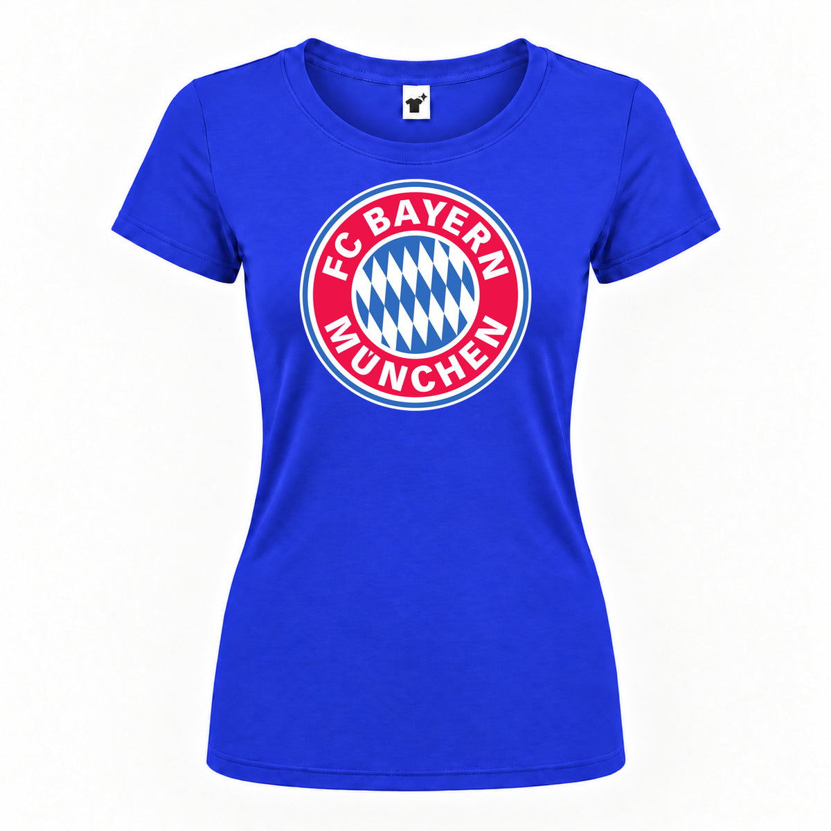 Women's F.C. Bayern Munchen Soccer Round Neck T-Shirt — Royal Blue — original logo on current Drive garment
