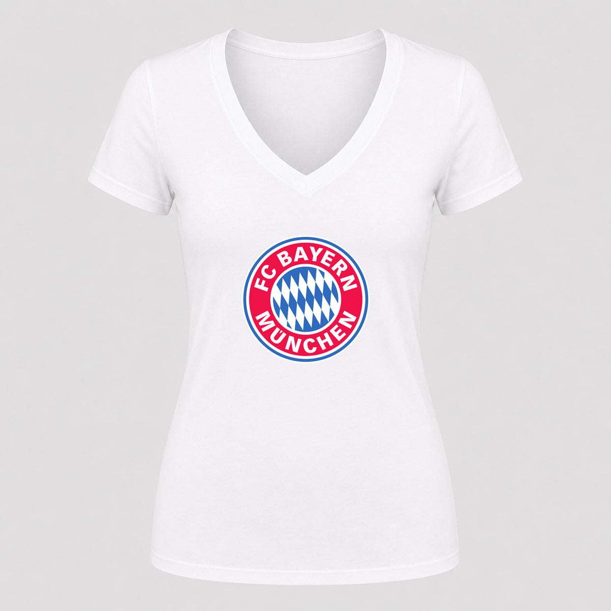Women's F.C. Bayern Munchen Soccer V-Neck T-Shirt | Color: White | Original artwork on Drive garment