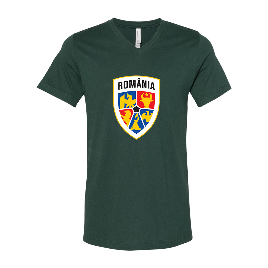 Men’s Romania National Soccer Team - BELLA + CANVAS - Jersey V-Neck Tee - 3005