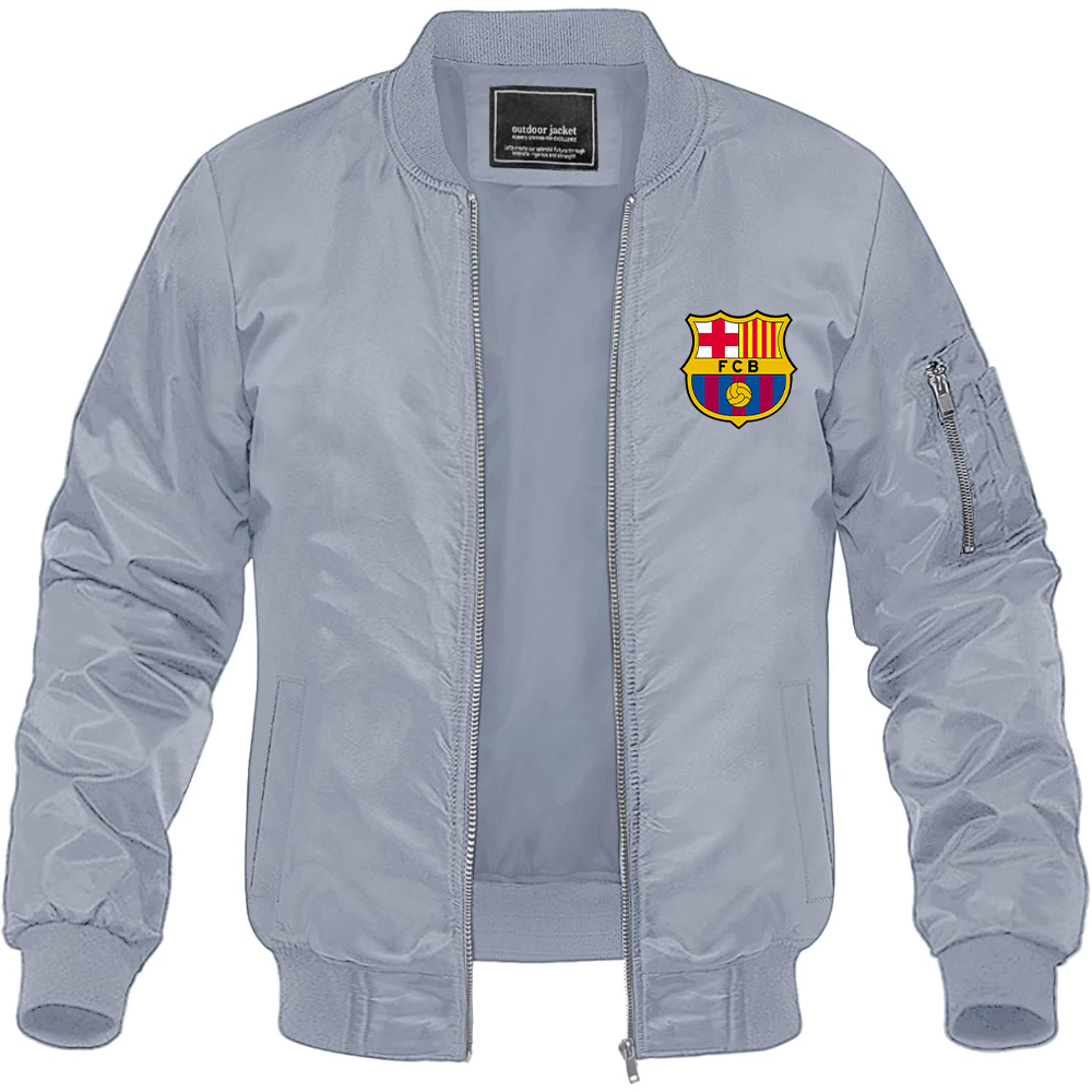 Men's F.C. Barcelona Soccer Lightweight Bomber Jacket Windbreaker Softshell Varsity Jacket Coat