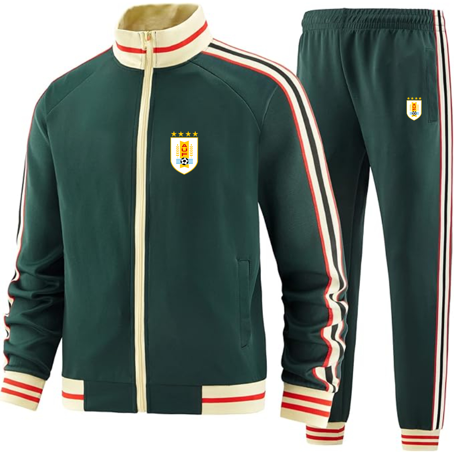 Men's Uruguay National Soccer Team - Premium Two-Piece Designer Tracksuit with Bold Striped Accents and Zippered Front - Elevated Athletic Wear
