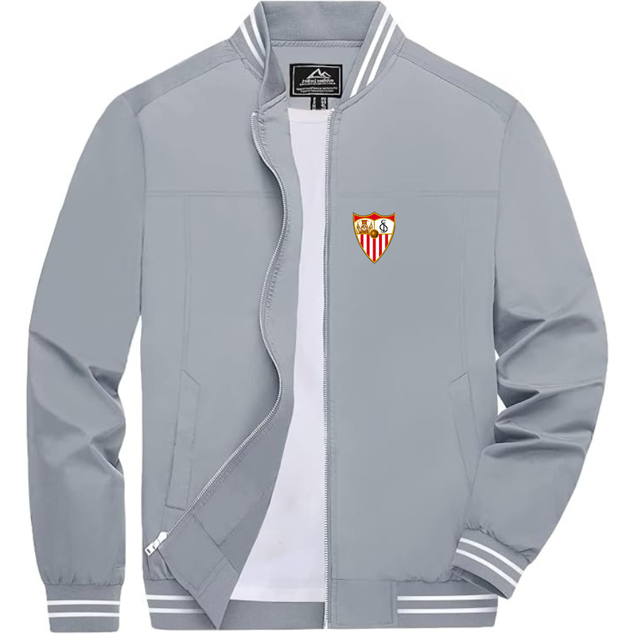 Men’s Sevilla FC Lightweight Zip-Up Bomber Jacket with Ribbed Collar and Cuffs - Versatile Casual Outerwear