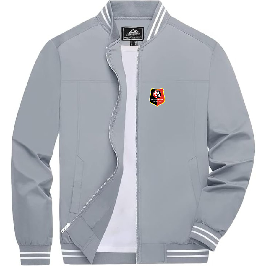 Men’s Stade Rennais FC Lightweight Zip-Up Bomber Jacket with Ribbed Collar and Cuffs - Versatile Casual Outerwear