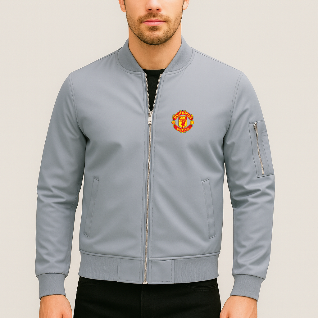 Men’s Manchester United Soccer Lightweight Bomber Jacket Windbreaker Softshell Varsity Jacket Coat
