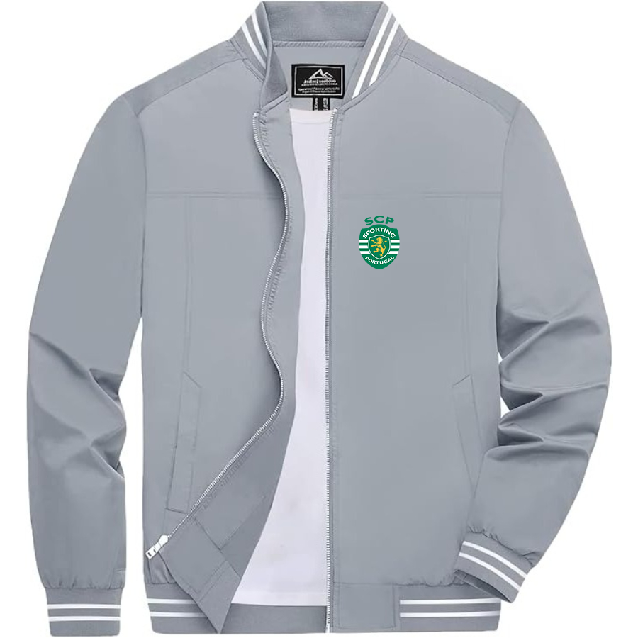 Men’s Sporting CP FC Lightweight Zip-Up Bomber Jacket with Ribbed Collar and Cuffs - Versatile Casual Outerwear