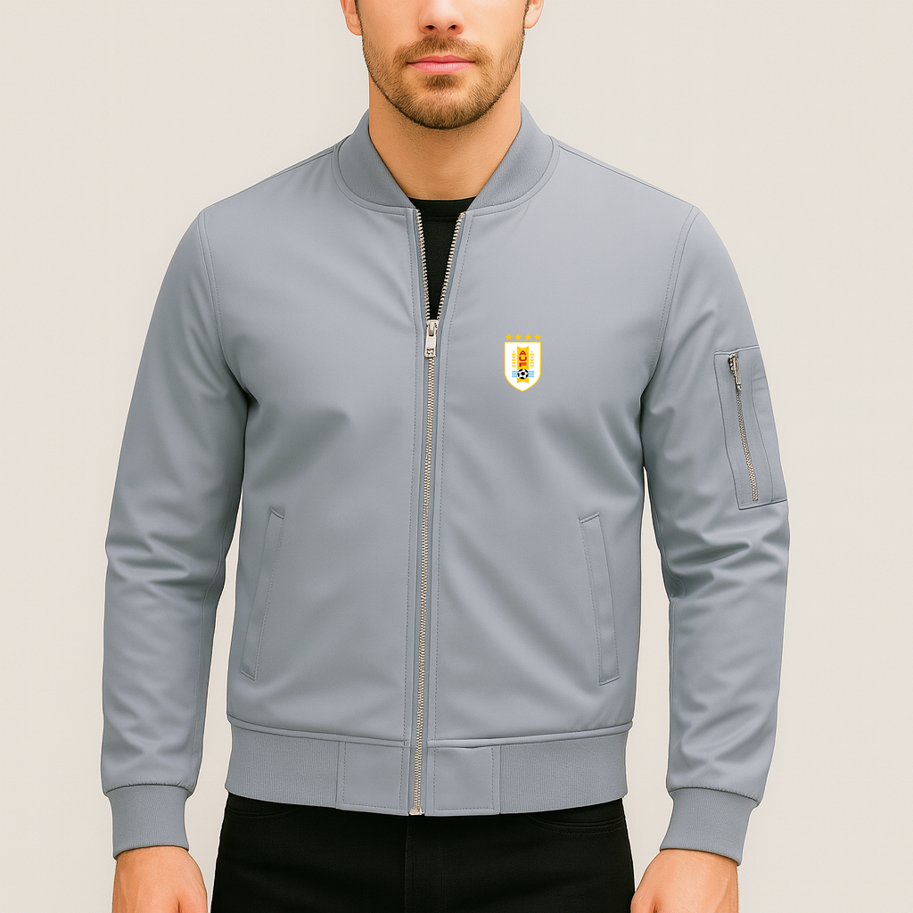 Men's Uruguay National Soccer Team Lightweight Bomber Jacket Windbreaker Softshell Varsity Jacket Coat